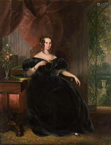 GERMAN 1st h. 19th C. Lady in the salon Oil on canvas