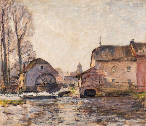 GERMAN 1st h. 20th C. Watermill in spring Oil on