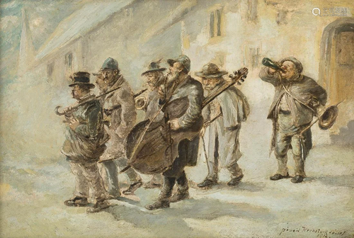 JOSEF KERNSTOCK about 1912 Merry band Oil on wooden