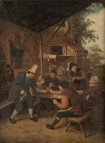 J. VERHAALEN 2nd h. 19th C. Merry people drinking Oil