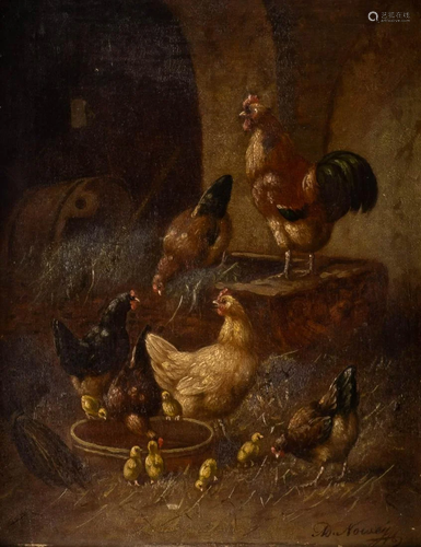 ADOLF NOWEY c. 1835 Vienna Chicken yard Oil on wooden