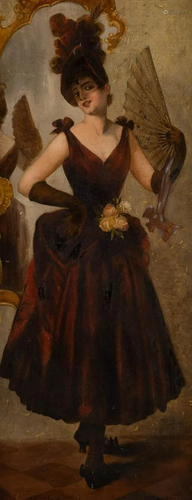 GERMAN about 1900 Lady with fan Oil on canvas. 81 x 33