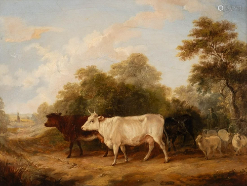 DUTCH 1st h. 19th C. Shepherd with cattle Oil on