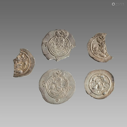 Lot of 5 Sasanian Silver Drachms Coins Peroz, Khusro II