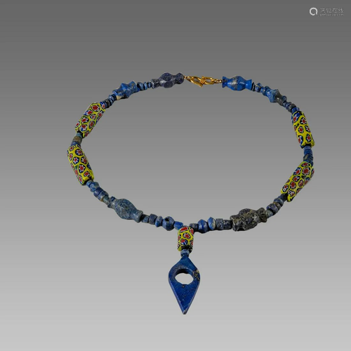 Roman Style Lapis Lazuli, millefiori Bead Necklace.