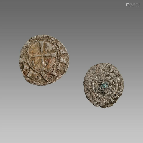 Lot of 2 Medieval Silver coins crusader period 1200 AD.