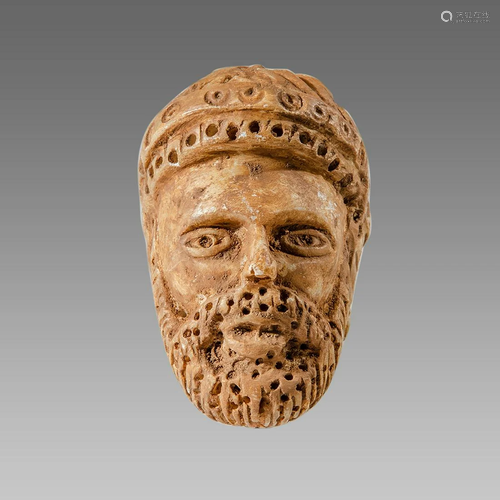 Sumerian Style Stone head of bearded man.