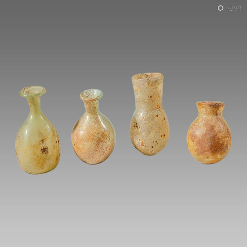 Lot of 4 Ancient Roman Glass Bottles c.2nd-4th century