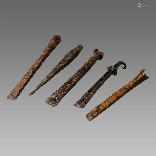 Lot of 5 European Iron Chisels c.12th-15th cent AD.