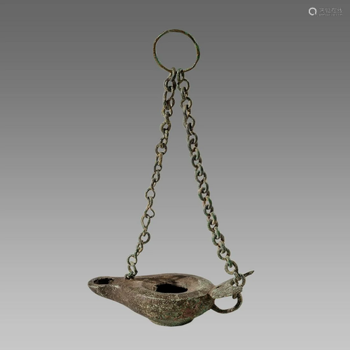 Ancient Roman Bronze Oil Lamp with Chain c.1st-4th