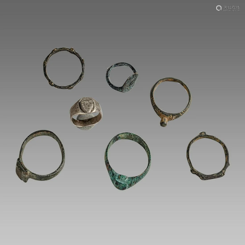 Lot of 7 Ancient Roman, bronze Rings c.1st-4th century