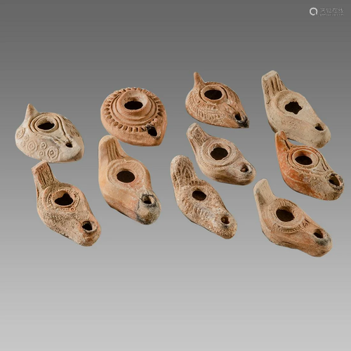 Lot of 10 Ancient Roman, Byzantine Terracotta Oil Lamps