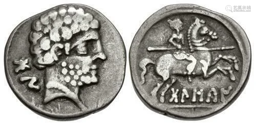 IBERIA, Bolskan. Circa 80-72 BC. AR Denarius (18mm,