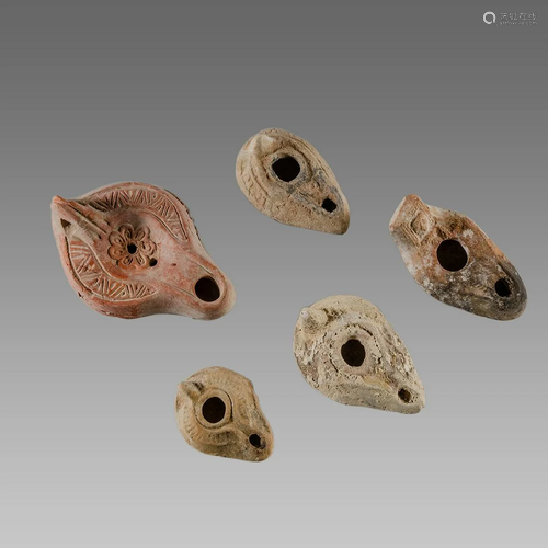 Lot of 5 Ancient Roman, Byzantine Terracotta Oil Lamps