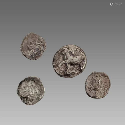 Lot of 4 Ancient Greek Silver Coins obols c.3rd-2nd