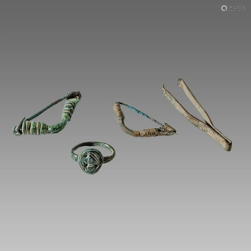 Lot of 4 Ancient Roman Bronze Fibula, Ring c.2nd-4th