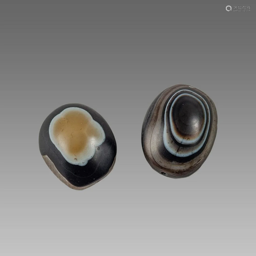 Lot of 2 Western asiatic Banded Agate Beads.