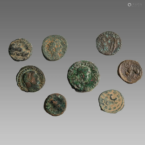 Lot of 8 Ancient Roman Bronze Coins c.3rd century AD.