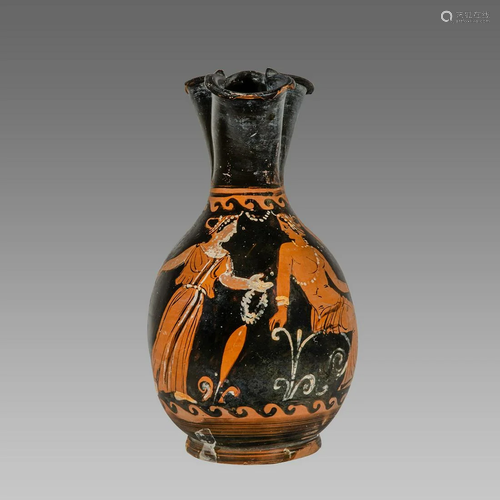 Ancient Greek Apulian Red-figured Trefoil Oinochoe