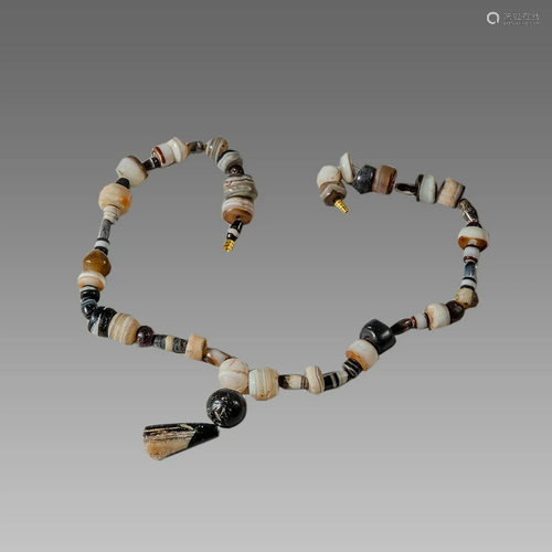 Antique Islamic Banded Agate Bead Necklace.