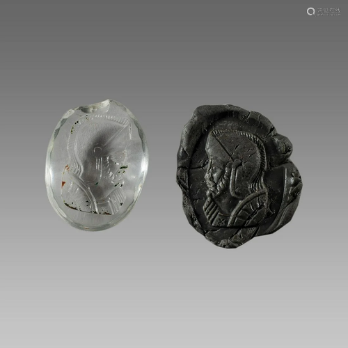 Roman Style Crystal Intaglio with helmeted bust.