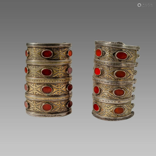 A pair of Islamic Tribal Art Silver Bracelets with