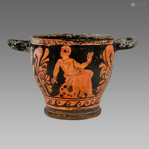 Ancient Greek Apulian Red-figured Skyphos c. 350 B.C.