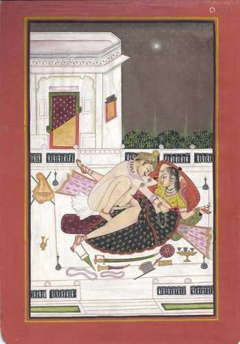 India, 19th century A King in a Erotic embrace after a