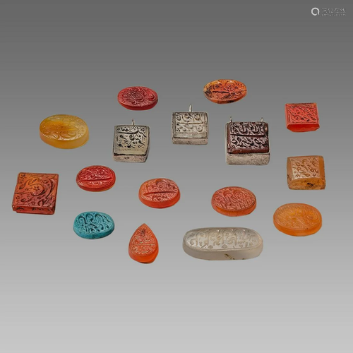 Lot of 16 Persian, Qajar Islamic Agate Stamp seals ring