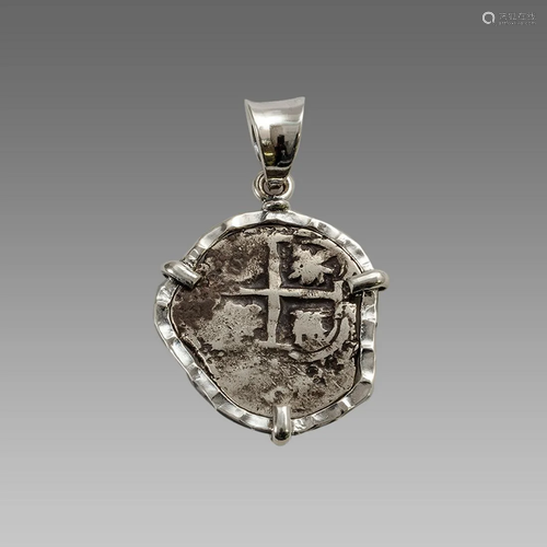 Spanish Reale Silver coin set in Silver Pendant