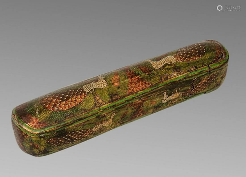 19th century Indian Kahmir Papier Mache Qalamdan pen bo