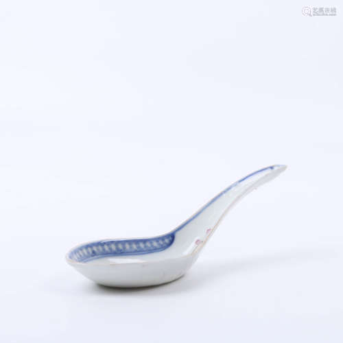 A Blue and White Floral Gilt-inlaid Porcelain Spoon