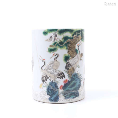 A Famille Rose Pine&Crane Pattern Porcelain Brush Pot