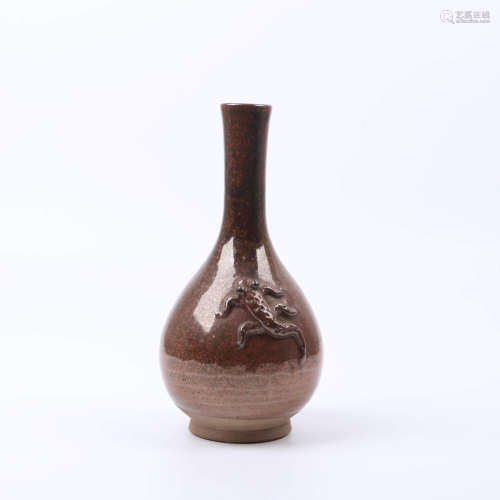 A Brown Glaze Insect Pattern Porcelain Flask