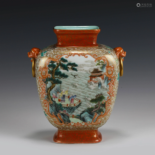 QING OPEN FACE AMPHORA FAMILLE ROSE VASE