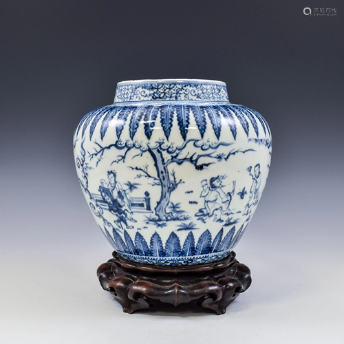 MING BLUE & WHITE FIGURATIVE JAR