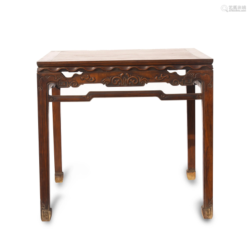 HUANGHUALI CARVED PINE MOTIF SQUARE TABLE