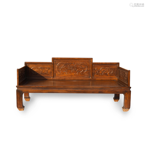 CHINESE HUANGHUALI CARVED ARHAT DAY BED