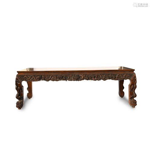 DEMOUNTABLE HUANGHUALI ELABORATE CARVED LARGE TABLE