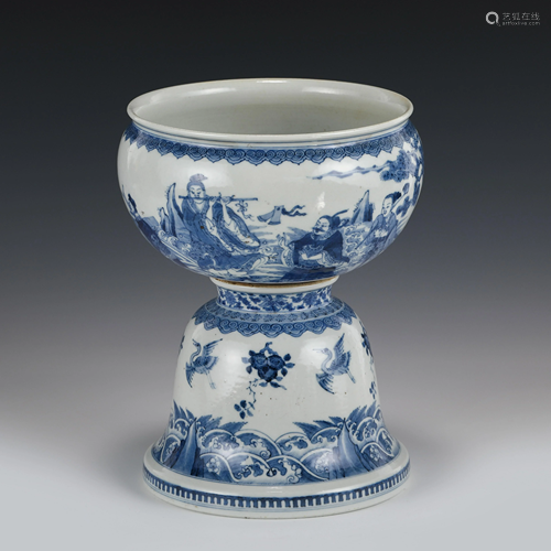 BLUE & WHITE IMMORTALS MOTIF HIGH STEM BOWL