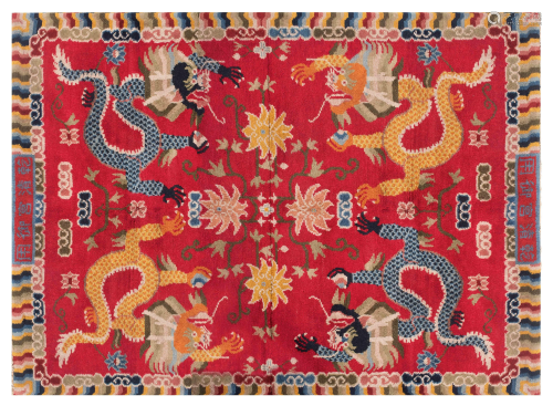 18TH/19TH C QING DYNASTY IMPERIAL DRAGONS RED WOVEN RUG