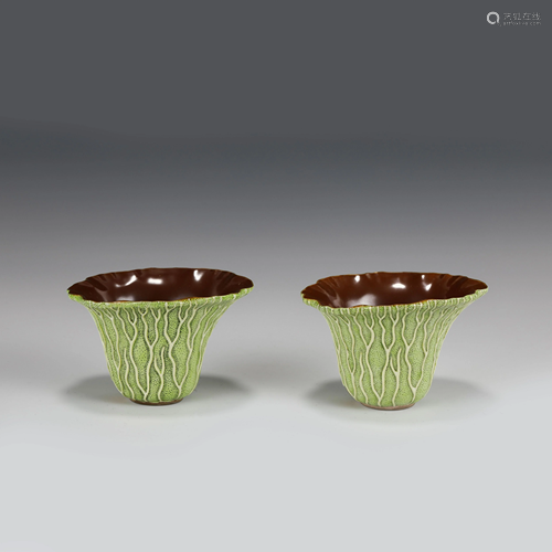 PAIR OF LOTUS SHAPED PORCELAIN CUPS