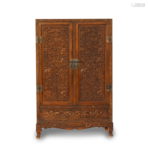 HUANGHUALI CARVED RELIED DOUBLE DOOR CABINET