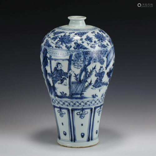 BLUE & WHITE FIGURINES MEIPING JAR
