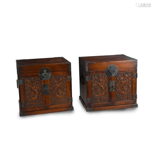 PAIR HUANGHUALI CARVED DRESSING CASES