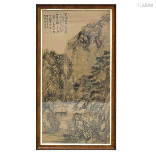 FRAMED CHINESE LANDSCAPE PAINTING