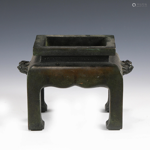 MING XUANDE BRONZE FANG DING CENSER