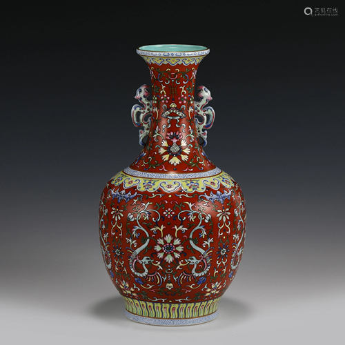 CHINESE FAMILLE ROSE AMPHORA VASE