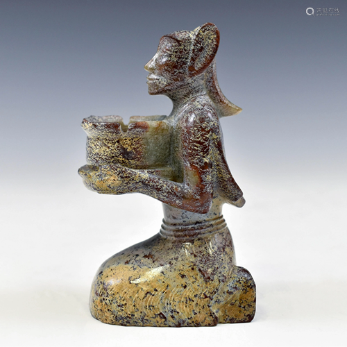 HAN CARVED JADE STATUE FIGURE WITH BOWL