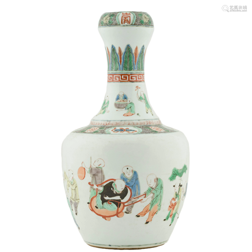 KANGXI WUCAI HUNDRED BOYS GARLIC VASE